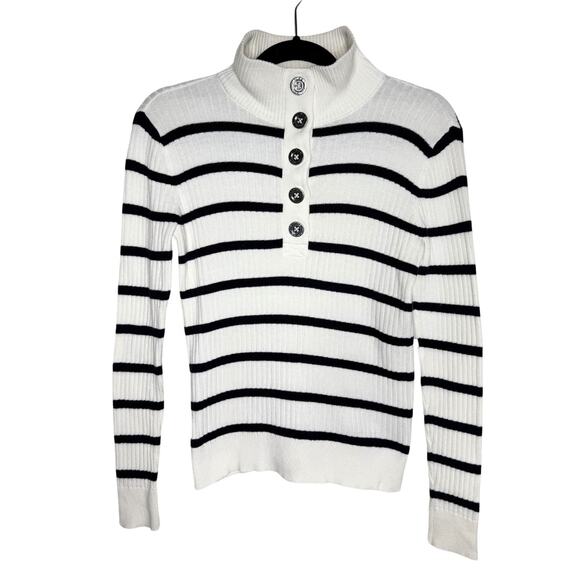 Lauren Ralph Lauren Big Button High Neck Striped Pullover Sweater Small White - Picture 1 of 8